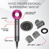 VIVID Professional airflow Salon Leafless DYSON Supersonic design Blower Fast Hairdryer 1500-1800W, 3 precise speed ,4 precise heat settings with 5 Magnetic attachments for quick drying and efficient styling. RED