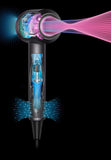 VIVID Professional airflow Salon Leafless DYSON Supersonic design Blower Fast Hairdryer 1500-1800W, 3 precise speed ,4 precise heat settings with 5 Magnetic attachments for quick drying and efficient styling. FUCHSIA