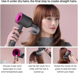 VIVID Professional airflow Salon Leafless DYSON Supersonic design Blower Fast Hairdryer 1500-1800W, 3 precise speed ,4 precise heat settings with 5 Magnetic attachments for quick drying and efficient styling. FUCHSIA